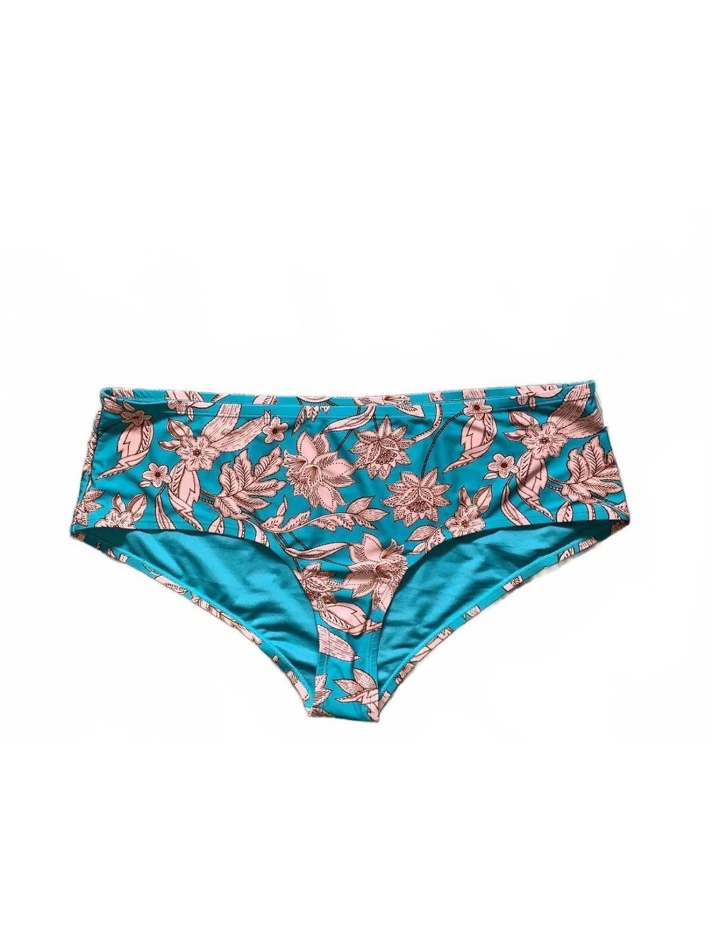 Time and Tru Women's 2X Cheeky Fit Bikini Bottoms, Blue Floral Print